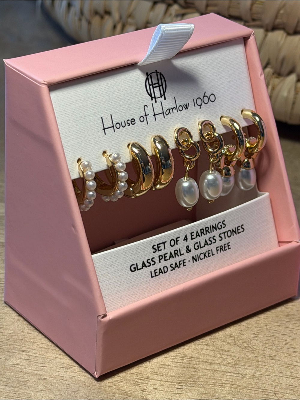 House of Harlow 1960 Gold and Pearl 4-Pair Huggie Earring Set